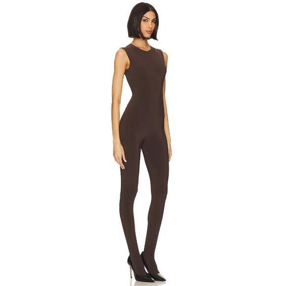 NORMA KAMALI Women's Sleeveless Catsuit With Footsie Size XXS/32 In Chocolate - Picture 2 of 15